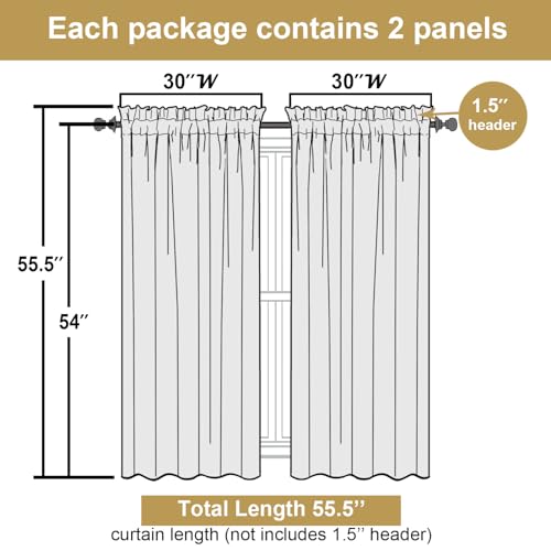 Lecloud White Curtains for Bedroom 54 Inch Length 2 Panels Set - color: White, size: 30"W x 54"L (Pack of 2)