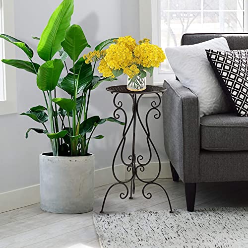 NAKUPE 2 Pack Plant Stands Indoor Outdoor, Metal Flower Pot Holder 22.5 inch Tall, Heavy Duty Pedestal Plants Stand for Patio Garden Porch Corner Balcony, Brown