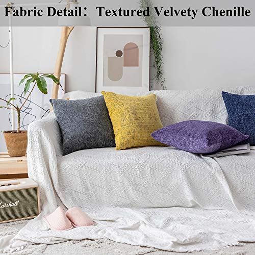 Home Brilliant Square Throw Pillows Cover Supersoft Chenille Velvet Plush Stripes Cushion Covers Decorative, 2 Packs, 18x18 inches (45cm), Dark Grey - color: Dark Grey, size: 18" x 18" (Pack of 2)