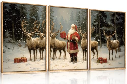 Celestdeco Large Christmas Santa Claus Framed Canvas Wall Art Set-24"x36"x3 - color: Santa Claus Wall Art, size: 24"L x 36"W