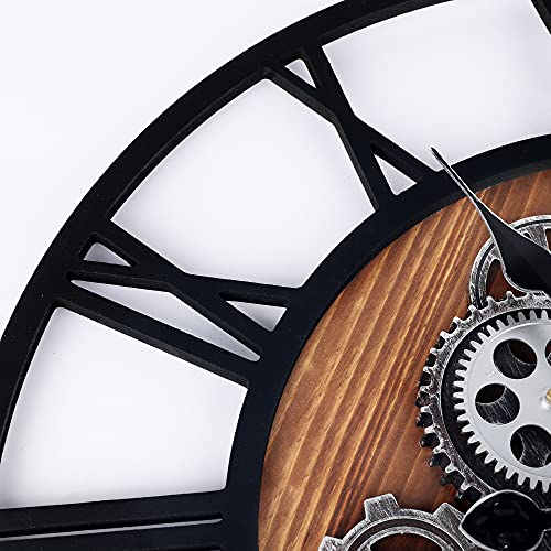 Lafocuse 23 Inch Steampunk Large Wall Clock with Moving Gears Wooden Brown