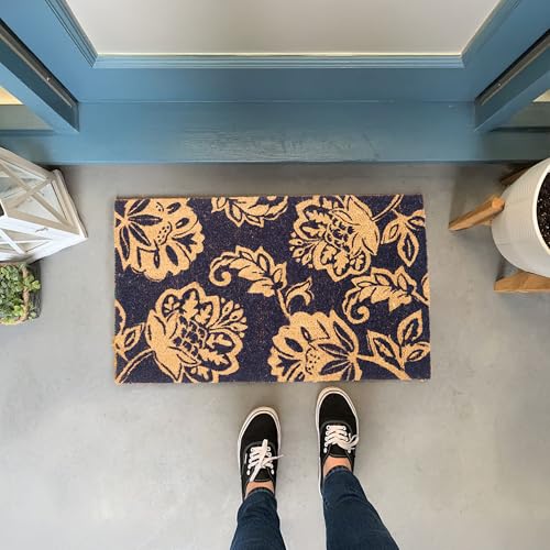 Coir Door Mat Front Door Decor Welcome Mat Chelsea Navy Blue 30x17 - color: Navy Blue