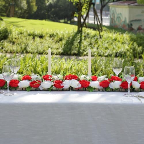 6 Red Ivory Silk Rose Flower 20" Panels Artificial Floral Table Centerpiece Wedding Party Events Reception Decorations Supplies Supplies