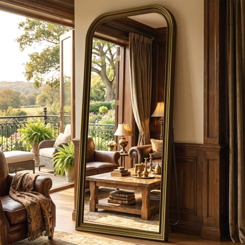 71"x32" Full Length Mirror with Stand, Arched PU Frame - color: Antique Bronze