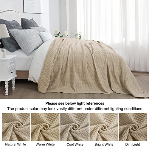 PHF 100% Cotton Waffle Blanket Lightweight Breathable, King, Simply Taupe - color: Khaki/Simply Taupe, size: King(104" x 90")