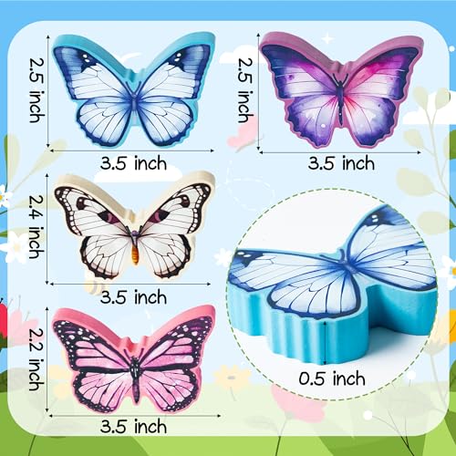 WATINC 4PCS Spring Butterfly Wooden Signs, Summer Tiered Tray Decorations, Double-sided Butterfly Printed Wood Tabletop Centerpiece Sign, Butterflies Farmhouse Rustic Party Decor for Home Kitchen - style: Butterfly
