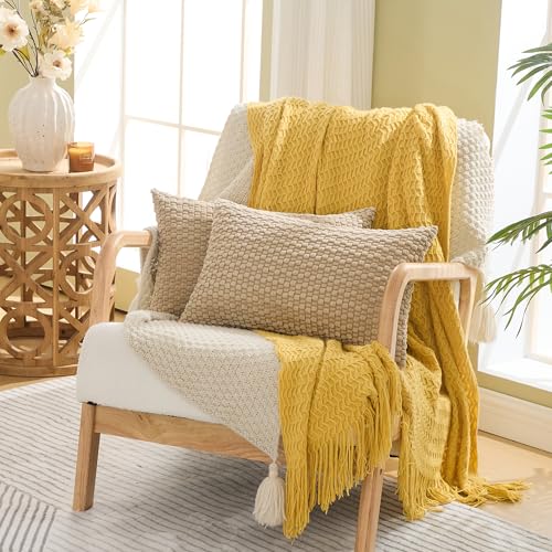 GAWAMAY Decorative Corduroy Throw Pillow Covers 12x20 Beige 2 Pack - color: Beige, size: 20" x 12" (Pack of 2)