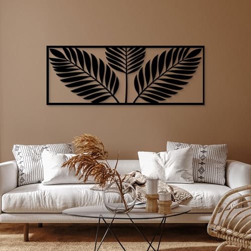 GlintHome Palm Leaf Black Metal Wall Art 6x15 Inch Tropical Plant Leaves - color: Black-031, size: Small