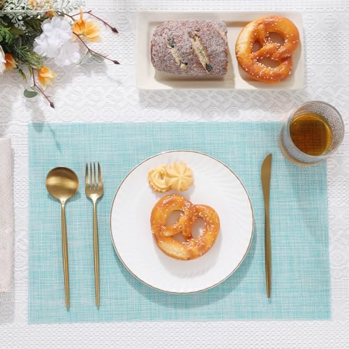 SHACOS Placemats Set of 6 Woven Vinyl Place Mats Wipeable Heat Resistant Washable Table Mats Indoor Outdoor, Blue - color: Blue, size: Set of 6