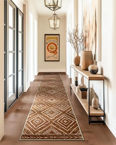 BESTSWEETIE 2'x10' Washable Area Rug for Living Room Runner Yellowbrown - color: Yellowbrown/Cream, size: 2' x 10' (Rectangular)