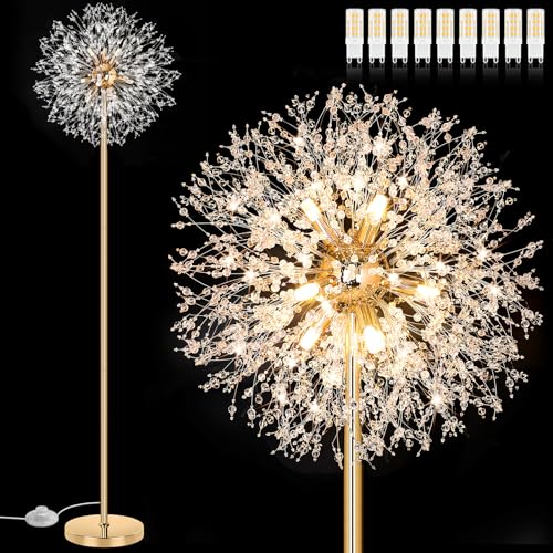 BesLowe 69’’ Crystal Floor Lamp for Living Room, Modern Standing Lamp, Gold - color: Gold