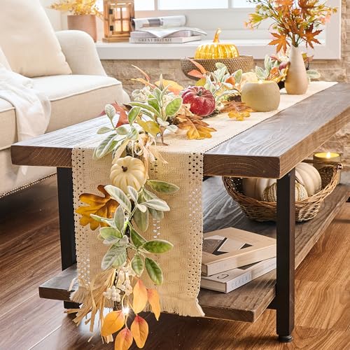 Valery Madelyn 6ft Fall Garland for Mantle with Pumpkins - color: White/Brown, size: 6 feet