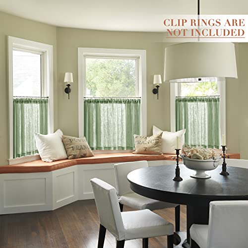 XTMYI Sage Green Linen Textured Light Filtering Privacy Semi Sheer Window Curtain Panels for Kitchen Accessories Boho Decor Rod Pocket Short Small Curtains for Bedroom Bathroom,36 Inches Long - color: Sage Green, size: 25"W x 36"L (Pack of 2)