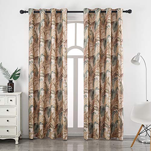 Autumn Dream Tropical Leaves Floral Room Darkening Grommet Top Farmhouse Blackout Curtains for Living Room, Bedroom,1 Panel,52by96 inch - color: Brown Green Leaves, size: 52"W x 96"L (Pack of 1)
