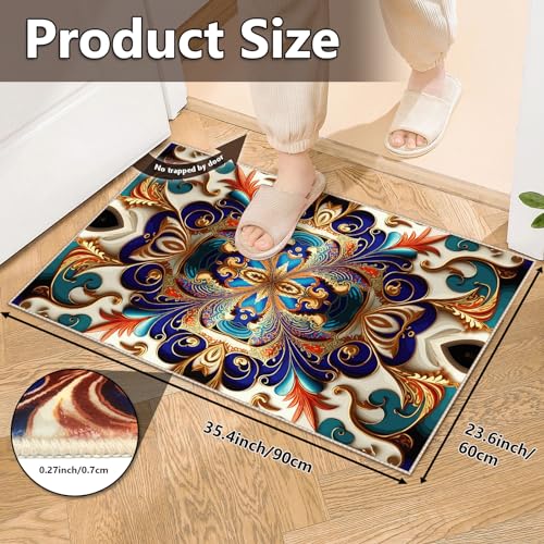 Washable Entrance Door Mat, Non-Slip Vintage Hallway Rug Runner with Upgrade Rubber Backing, Stain Resistant Faux Wool Distressed Carpet Runner for Bedroom, Kitchen, Laundry, Entrance (35.4" x 23.6") - size: 1'11" x 2'11" (Rectangular)