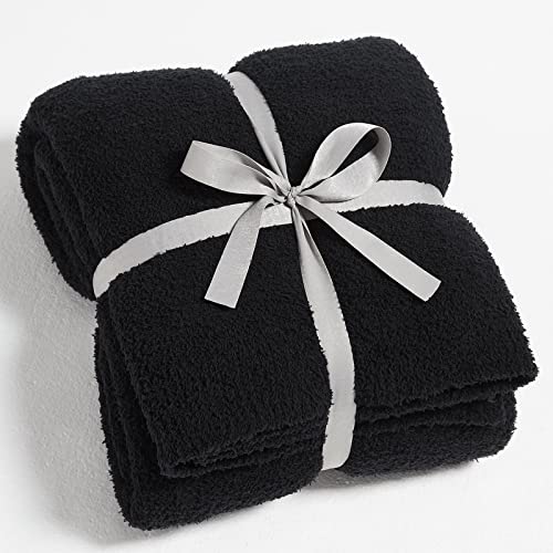 CYMULA Super Soft Knit Throw Blanket Twin Size Black-Lightweight Plush Fuzzy Fluffy Warm Cozy Blankets and Throws for Sofa Bed All Season Use, 60x80 inches - color: Black, size: Twin(60"x80")
