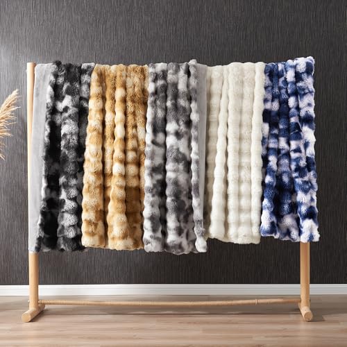 Amélie Home Faux Fur Throw Blanket, Ultra Soft Fuzzy Plush Bubble Blanket for Couch, Bed & Living Room, 60"x80", Tie-dye Grey - color: Tie-dye Grey, size: 60" x 80"
