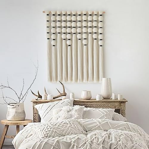 Macrame Wall Hanging Sphericity Textile Fiber Yarn Art Handmade 27"W*31"L - color: Beige Medium