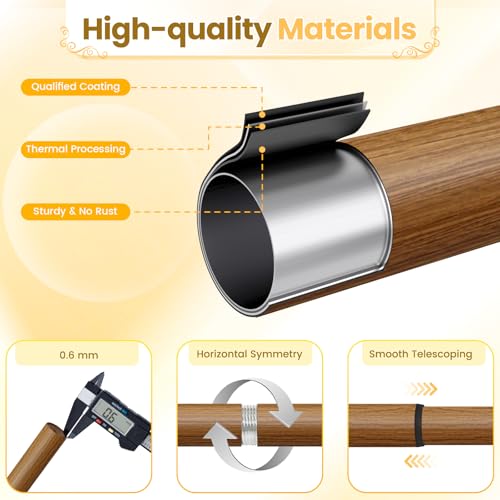 1" Double Layered Curtain Rod, Imitation Woodgrain, 28"-84" - color: Wood, size: 28"-84"