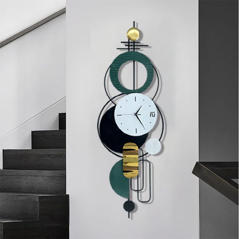 59"Oversized Wall Clock for Living Room,Large Modern Metal Wall Art - color: Green and Black