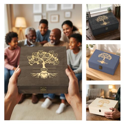 Gifts for Grandpa or Dad, Personalized Family Tree Memory Box, Father's Day - style: 20. Dad Family Tree