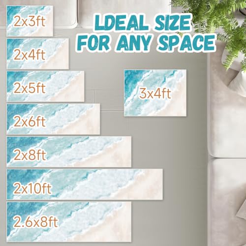 Beach Pattern 2x10ft Runner Rug Non Slip Washable Kitchen Runner Rug with Rubber Backing,Low-Pile Soft Washable Runner Rugs for Hallway Entryway Kitchen Bedroom Living Room Bathroom - color: Light Blue Beach, size: 2' x 10' (Rug)