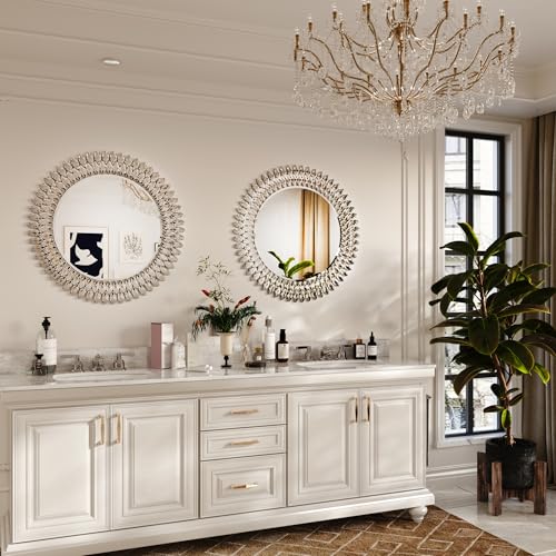 Kelly Miller 28" Jeweled Luxury Round Decorative Wall Mirror - size: 28"L x 28"W