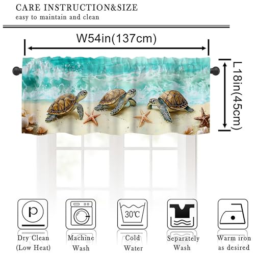 Sea Turtle Valance Curtains,Rod Pocket Valances for Windows,Small Window Treatment Valances for Kitchen,Living Room,Bedroom,Bathroom,Home Decor,18x54 Inch,1 Panel,Beach Ocean Animal - color: Sea Turtle01, size: 54"W x 18"L (Pack of 1)