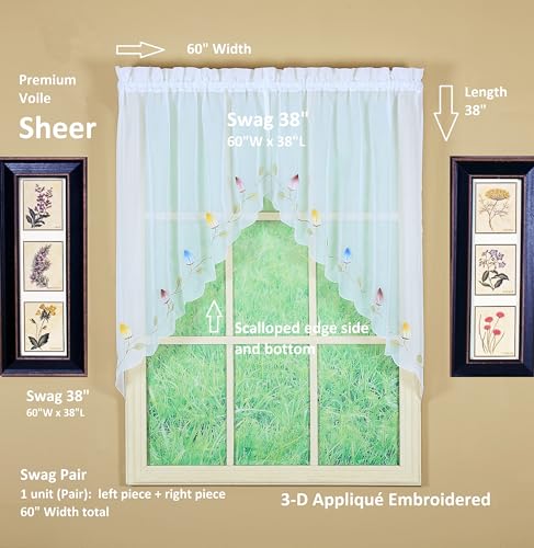 Today's Curtain,Vineyard 3-D Appliqué,Swag 38", White, 60" W x 38" L - color: White, size: 60"W x 38"L (Pack of 1)