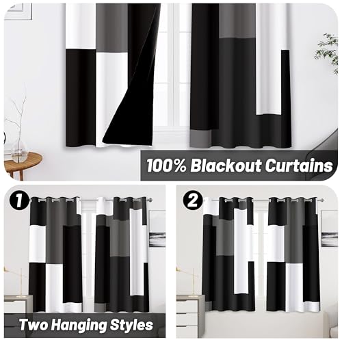 Tyrot Black White Grey Blackout Curtains for Bedroom Living Room 45 inch - color: Grey, size: 52"W x 45"L (Pack of 2)