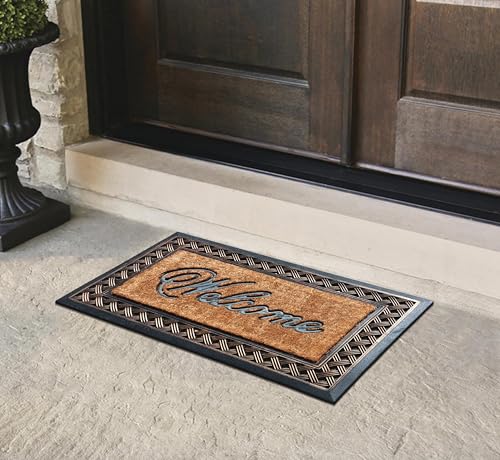 A1HC Natural Coir and Rubber Door Mat, 23"x38", Thick Durable Welcome Doormats for Indoor Outdoor Entrance, Heavy Duty, Thin Profile Mat, Easy to Clean, Long Lasting, Front Door Entry Doormat - color: Checkered Border Bronze, size: 1'11" x 3'2" (Rectangul