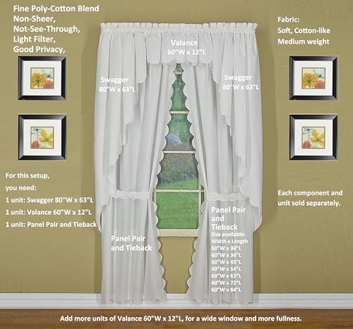 Today's Curtain, Orleans Scallop Curtain, White 84" Panel Pair and Tieback,4-Piece-Set, 60" W x 84" L, White - color: White, size: 60"W x 84"L (Pack of 1)