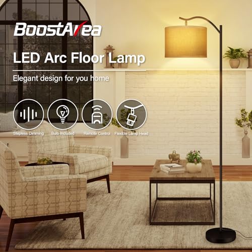 BoostArea Floor Lamp for Living Room,Arc Floor Lamp with Remote Control,Stepless Dimmable Brightness & Colors Temperature 2700k-6500k,Modern Standing Lamp for Bedroom Study Room Office,Jute - color: Jute