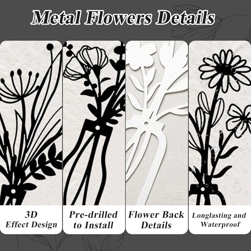 Embewhis Wall Decor Metal Flowers 3pcs, Rustic Farmhouse Flower Sculptures, 13.7" Wall Art Decor, Drill-Free Install Option for Living Room, Kitchen, Bedroom & Bathroom - size: K