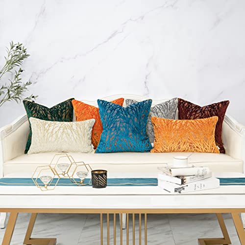 Yangest Beige Throw Pillow Cover Velvet Cushion Cover Branches Rectangular Neutral Pillowcase for Sofa Couch Bedroom Living Room, 12x20 Inch - color: Beige, size: 20" x 12" (Pack of 1)