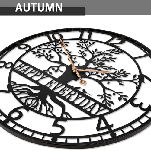 Dankeit Tree of Life Wall Clock,Metal Black Large Wall Clock, 24inch Oversized Wall Clock for Living Room Bedroom Home Decor,Silent Mid-Century Clock,Modern Family Tree Clock - color: C