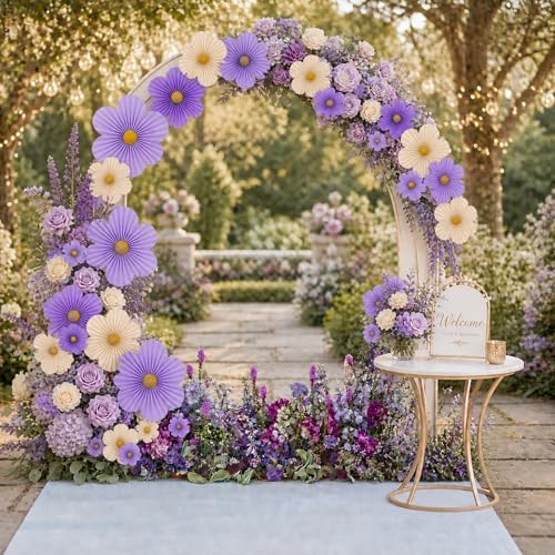Spring Flower Paper Fan Decorations, 9PCS Party Cream Hanging Fans for Hello Spring Party, Birthday, Wedding, Classroom, Home Office Easter Mother's Day Floral Backdrop Decor -Purple - style: Purple Haze