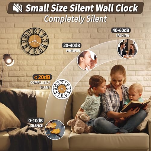 Maxstar 10" Silent Wall Clock – Battery Operated, Rustic Metal & Wood - color: Yellow, size: 10 Inch