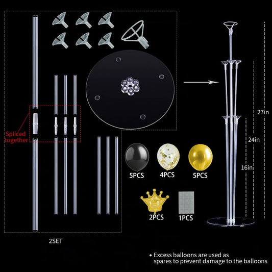 Black and Gold Party Decorations, Crown Balloon Stand Kit For Table 2 Sets with Balloons, Great for Black and Gold Brithday Party Decorations, Bachelorette, Wedding Party Decor - color: Black and Gold