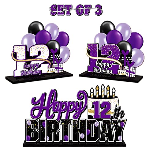 LINGTEER Happy 12th Birthday Purple Acrylic Table Topper Centerpieces Set - Cheers to Twelve Years Old Birthday 12th Bday Party Gift Decorations. - color: Purple, size: 12th
