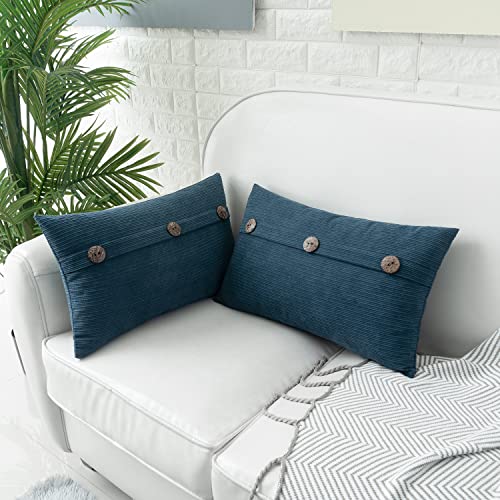 HWY 50 Blue Chenille Throw Pillow Covers 12x20 Inch Buttons Pack of 2 - color: Blue, size: 20" x 12" (Pack of 2)