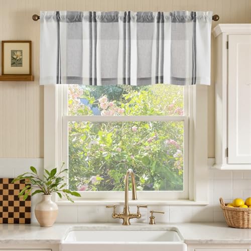 jinchan Linen Pencil Stripe Valances for Window 16 inch,Black Grey,1 Panel - color: Pencil Stripe | Black Grey, size: 50"W x 16"L (Pack of 1)