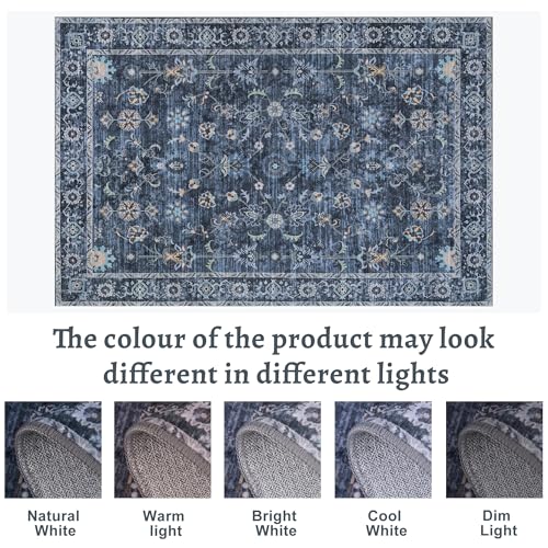 Tangsoo 3x4 Washable Rugs for Entryway Non Slip,Vintage Blue Throw Rugs - color: Distressed Blue Black, size: 3' X 4' (Rectangular)