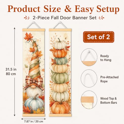 Fall Gnome Pumpkin Door Banner Set of 2, Watercolor Porch Decor for Home - color: Color 13