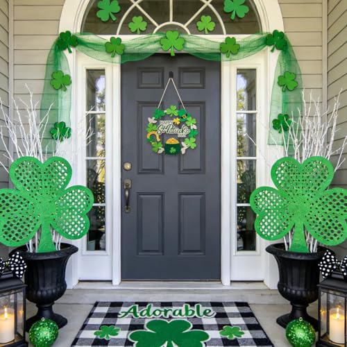 Wood Wreath for Front Door Porch Window Wall Hanging Decor (Green Retro) - style: Green Retro