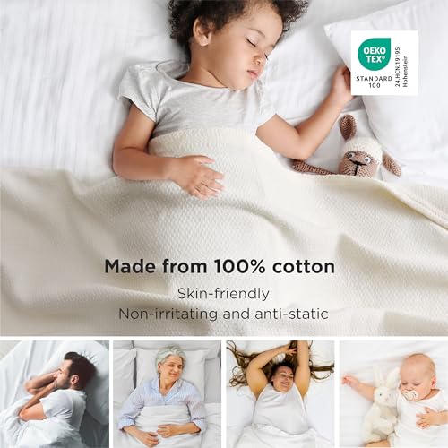 Bedsure 100% Cotton Blanket, Herringbone Weave, Oversized King, Cream - color: 02 - Cream, size: Oversized King