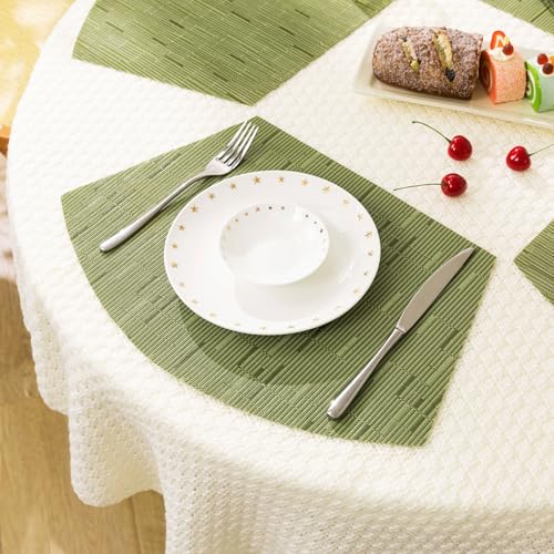 SHACOS PVC Woven Vinyl Wedge Placemats Set of 4 Round Table Placemats Wipe Clean Heat Resistant Round Table Mats (4, Green) - color: Green