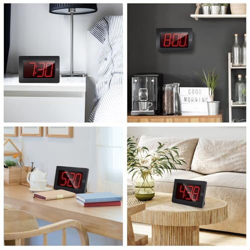 LED Digital Wall Clock Battery Operated - Large Display Digital Clock, Adjustable Brightness, Wall or Table Mount - color: Black-red