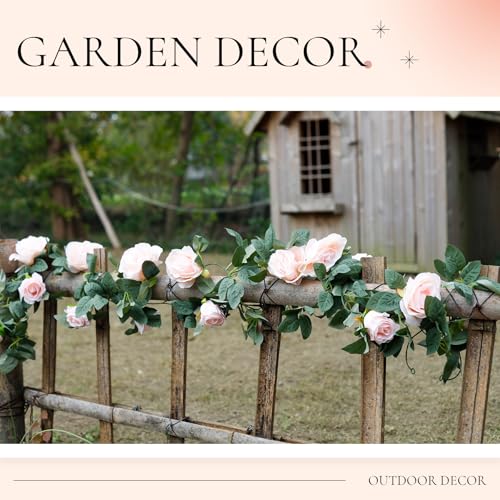 Der Rose 2Pcs 6.5FT Pink Rose Fake Flower Garland for Wedding Backdrop - color: Pink Rose 2 Pcs