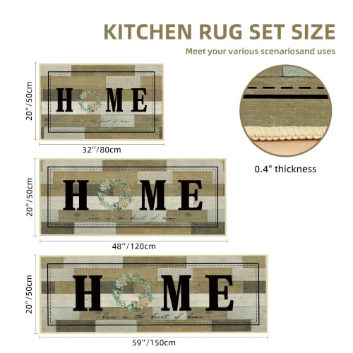 Kitchen Rugs Non Slip Washable Farmhouse Kitchen Mats for Floor, Khaki - color: Home-khaki, size: 20"x32"+20"x48"+20"x59"